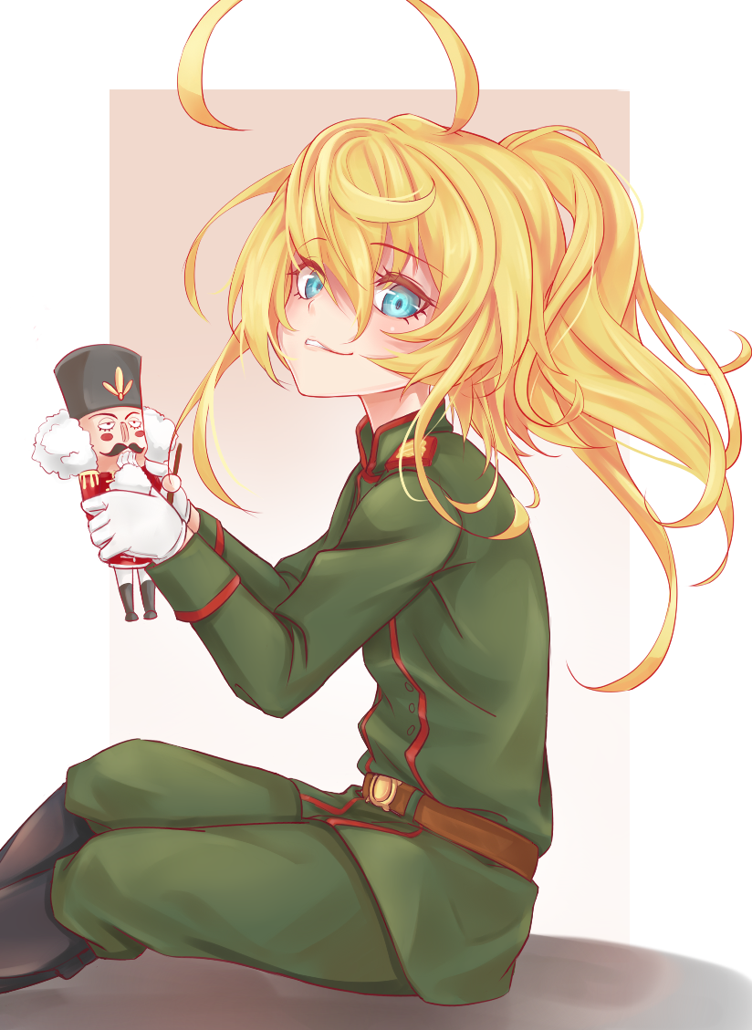 1girl, ahoge, being_x, blonde_hair, gloves, hair_between_eyes, huge_ahoge, long_hair