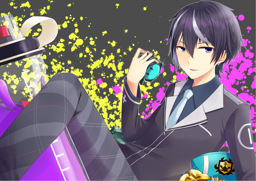 1boy, black_hair, black_jacket, doumyouji_haruto, game_club_project, hair_ornament, jacket, looking_at_viewer