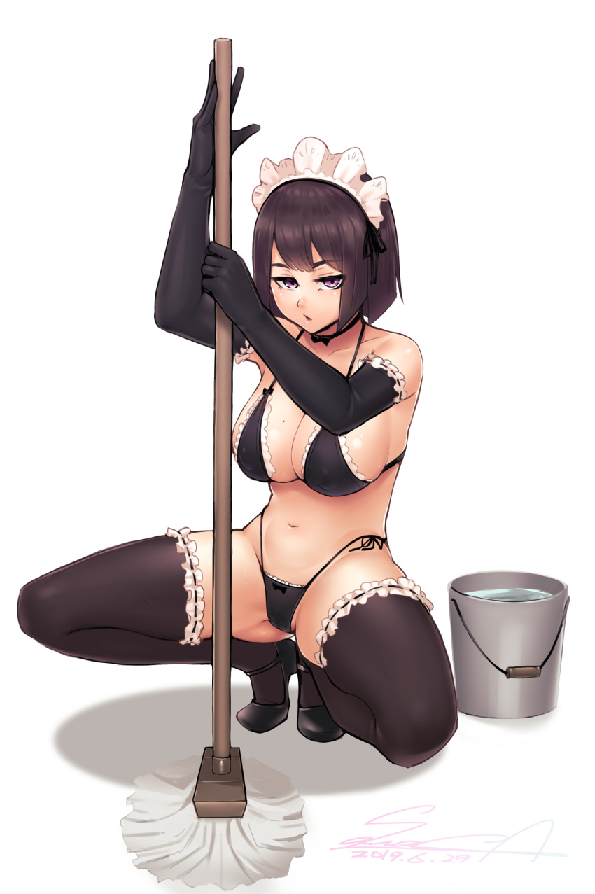 1girl, arms_up, artist_name, ass_visible_through_thighs, bangs, bikini, black_bikini, black_gloves