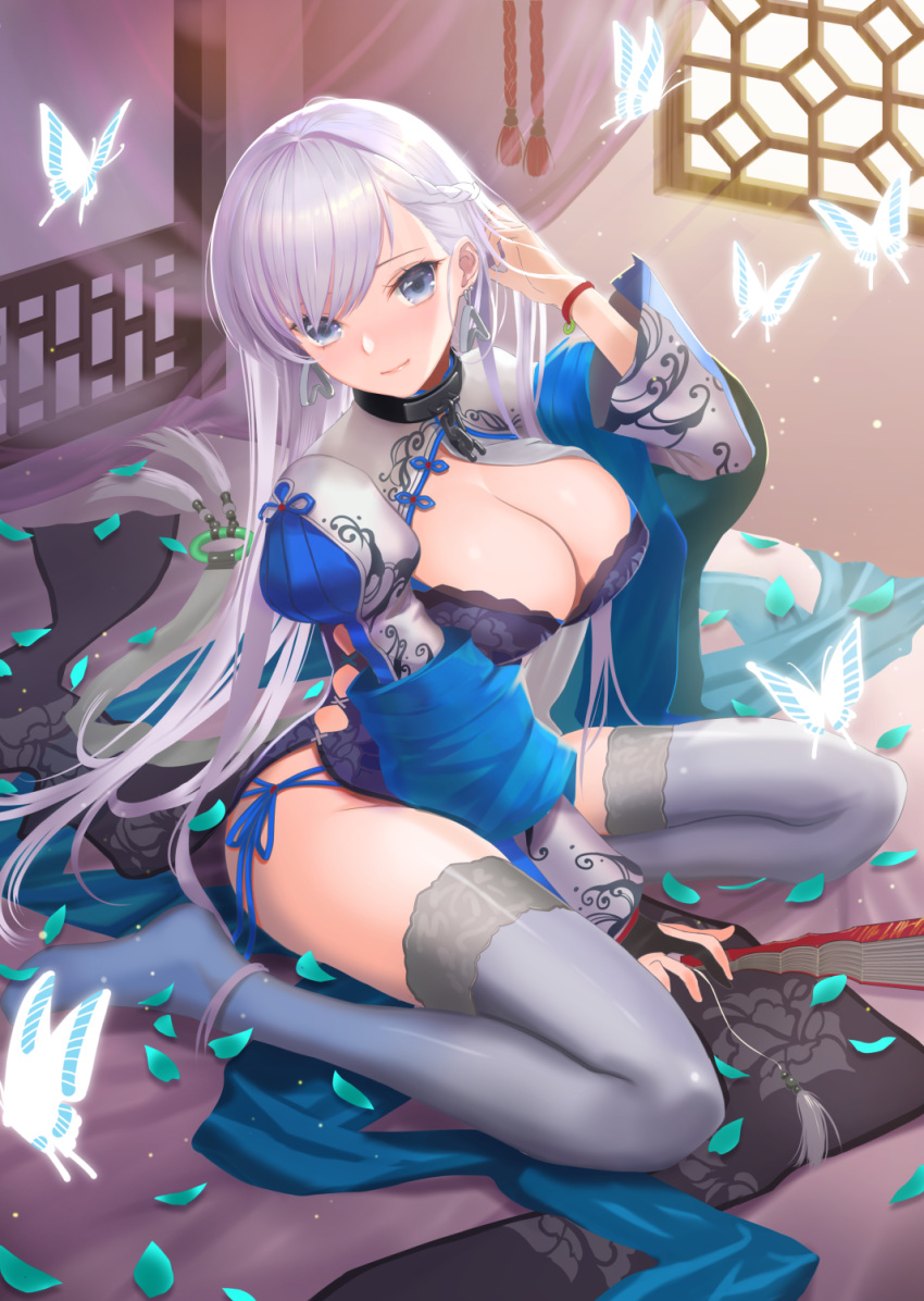 1girl, alternate_costume, azur_lane, belfast_(azur_lane), belfast_(iridescent_rose)_(azur_lane), blue_eyes, blush, braid