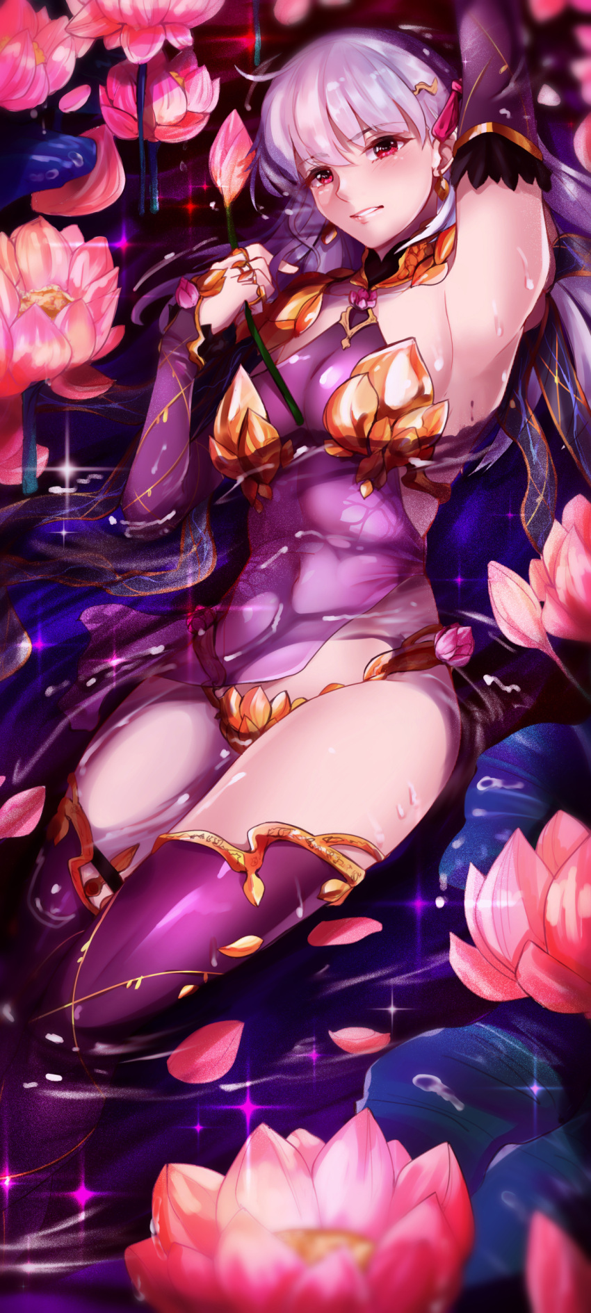 1girl, absurdres, breasts, covered_navel, detached_sleeves, fate/grand_order, fate_(series), flower