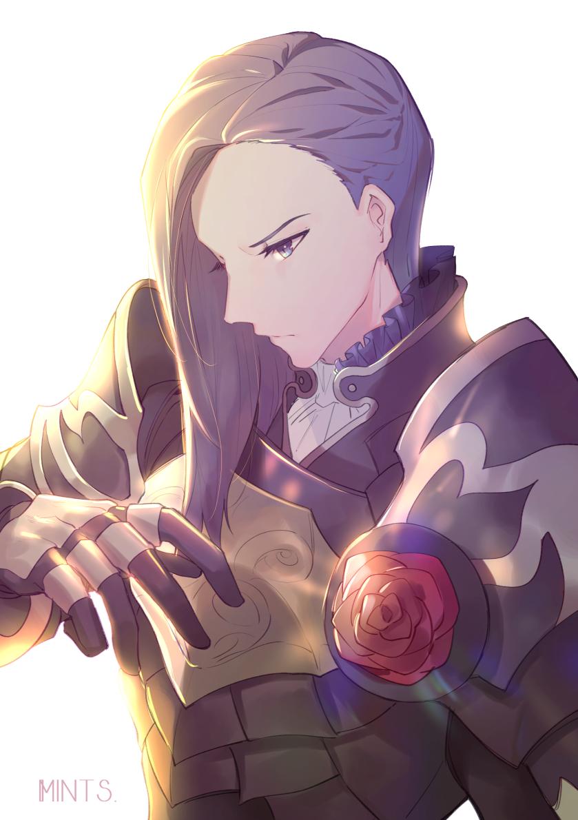 1boy, armor, artist_name, fire_emblem, fire_emblem:_three_houses, flower, gloves, long_hair