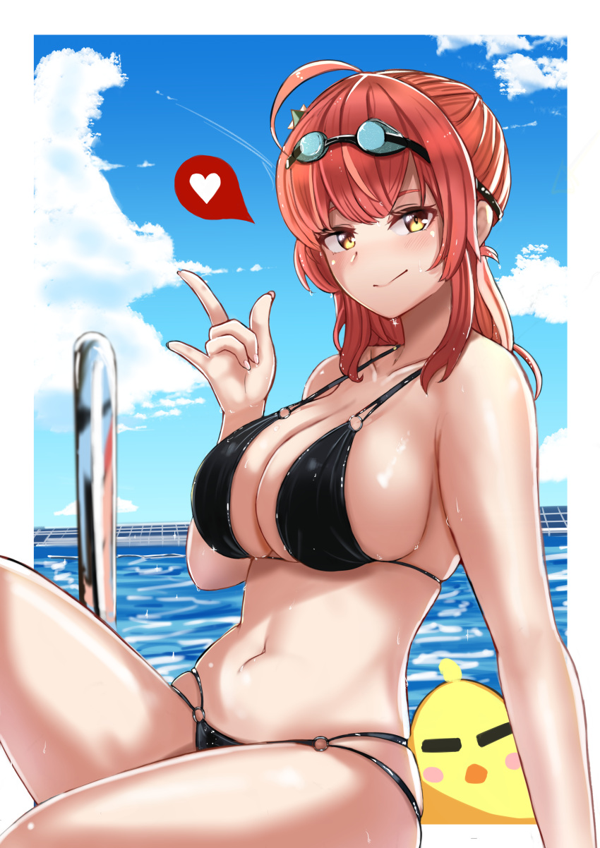 1girl, \m/, absurdres, alternate_costume, arm_support, azur_lane, bangs, bikini
