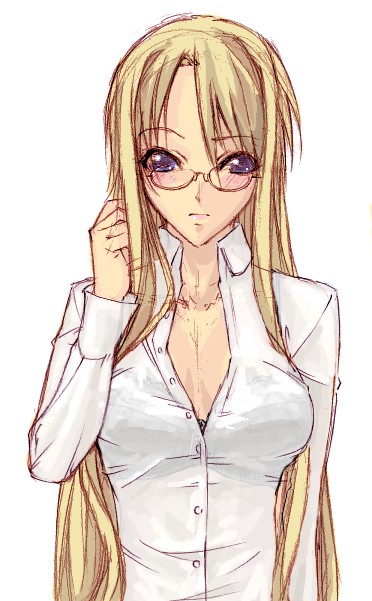 blush, bra, glasses, lingerie, long_hair, mahou_sensei_negima, mahou_sensei_negima!, open_clothes, open_shirt, purple_eyes, shirt, underwear, ura-ch@os, very_long_hair, violet_eyes, yukihiro_ayaka