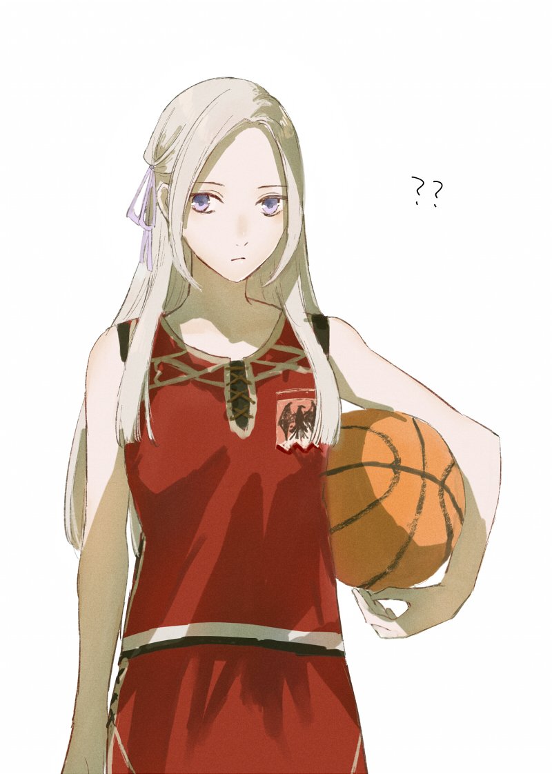 1girl, ??, ball, basketball, blonde_hair, blue_eyes, breasts, edelgard_von_hresvelg