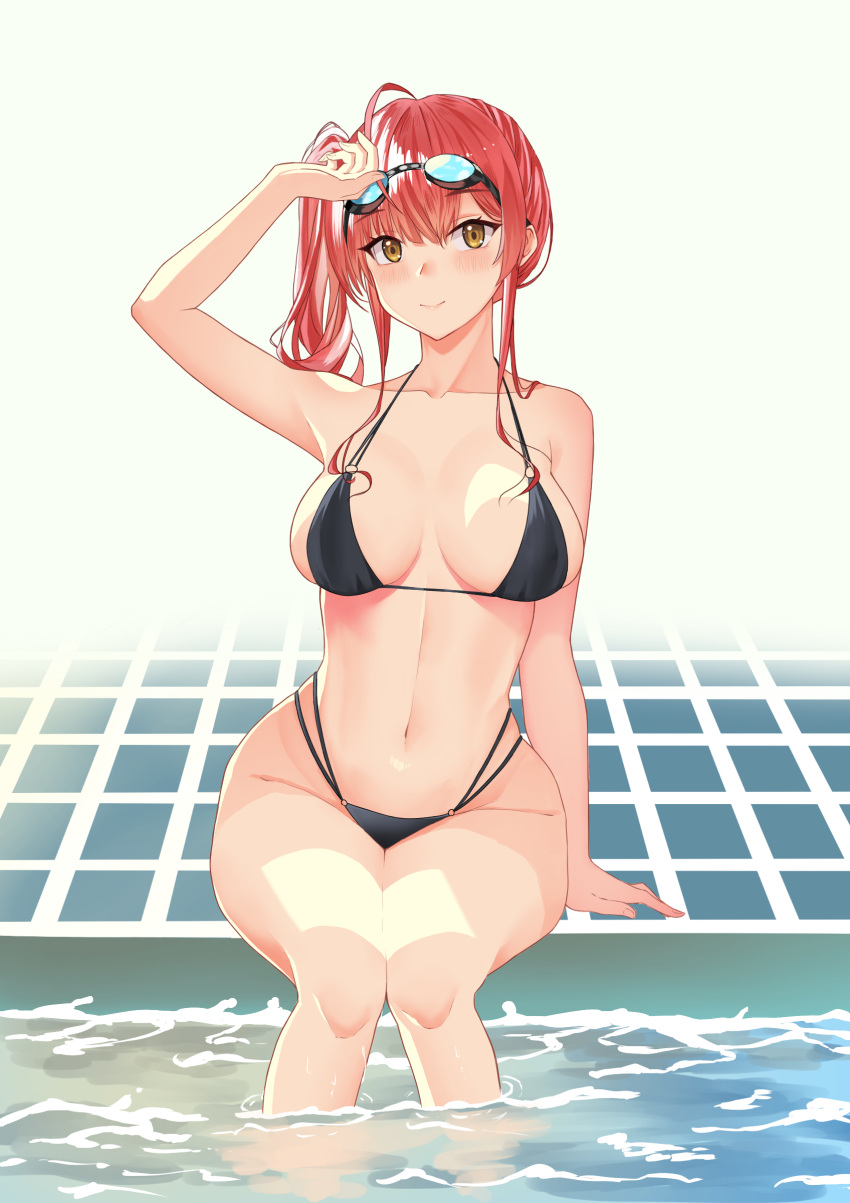 1girl, absurdres, ahoge, alternate_costume, arm_support, arm_up, azur_lane, bangs
