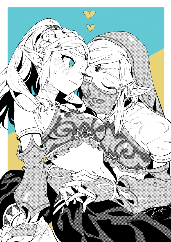 1boy, 1girl, blue_eyes, blush, closed_eyes, commentary_request, crossdressinging, detached_sleeves
