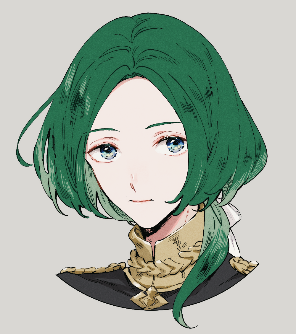 1boy, blue_eyes, epaulettes, fire_emblem, fire_emblem:_three_houses, garreg_mach_monastery_uniform, green_hair, grey_background