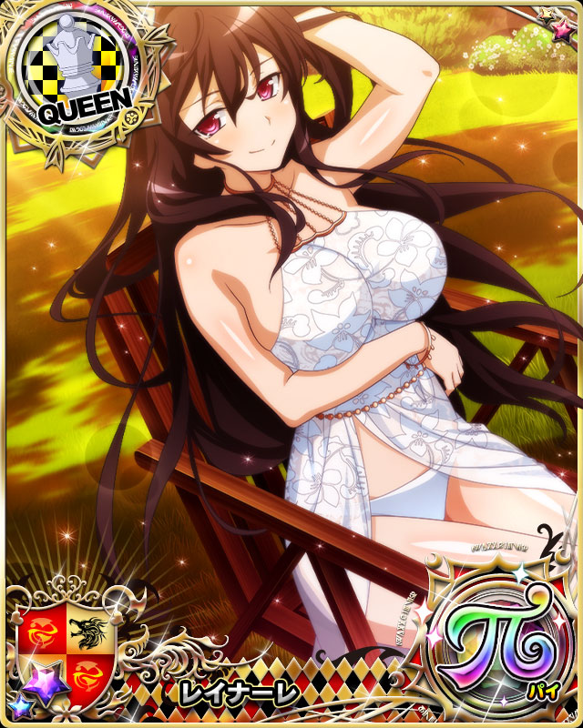 1girl, black_hair, bracelet, breasts, card_(medium), character_name, chess_piece, closed_mouth