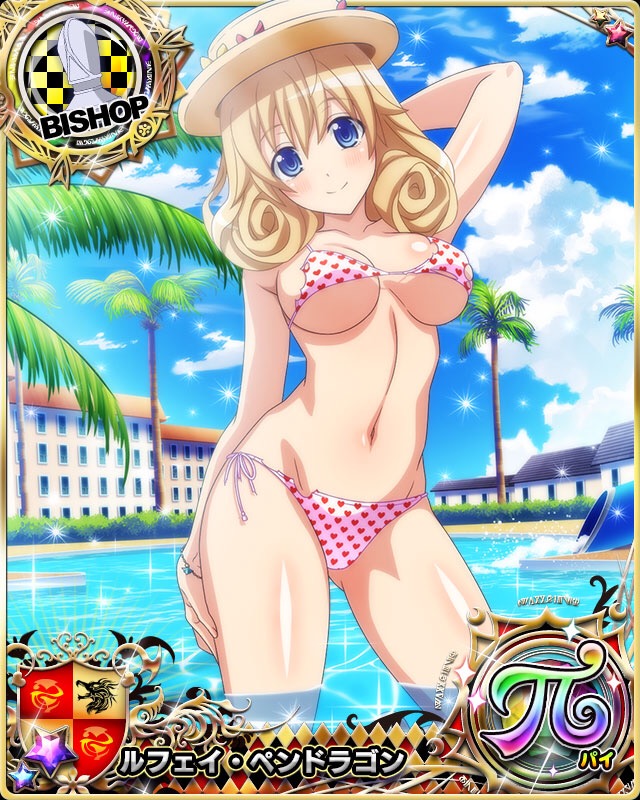 1girl, arm_behind_head, bikini, bishop_(chess), blonde_hair, blue_eyes, blush, bracelet