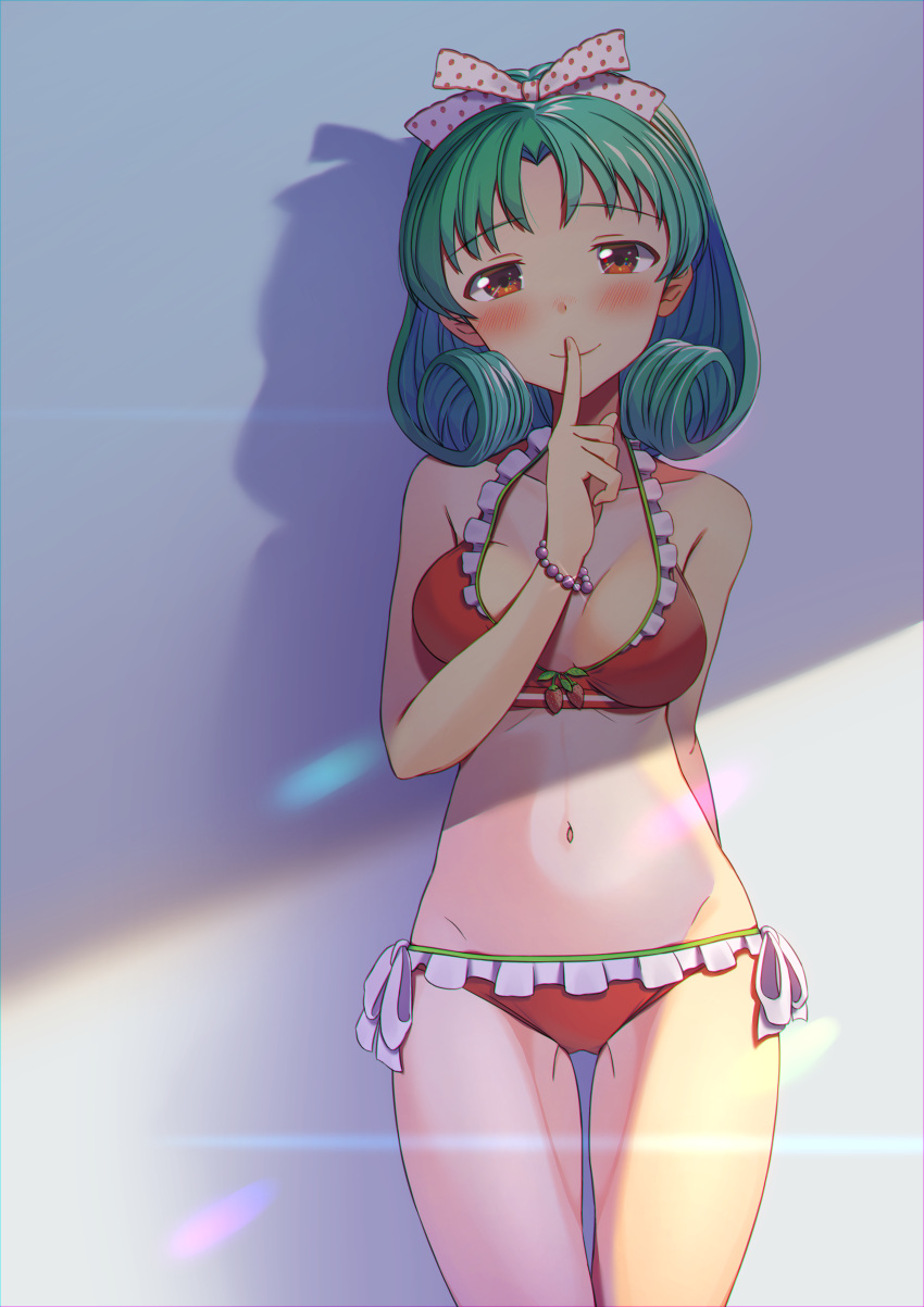 1girl, absurdres, arm_behind_back, ass_visible_through_thighs, bangs, bare_shoulders, bead_bracelet, beads