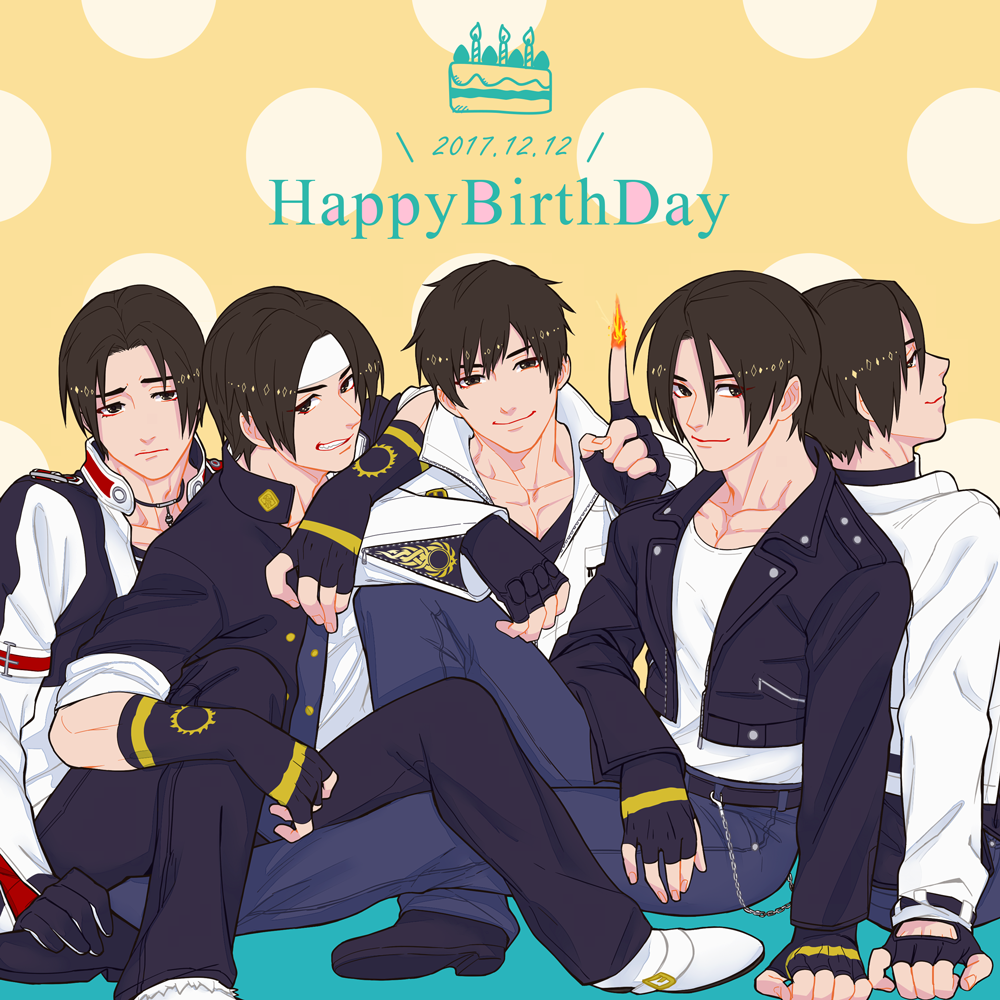 5boys, alternate_hairstyle, bangs, birthday, black_jacket, brown_eyes, brown_hair, character_name
