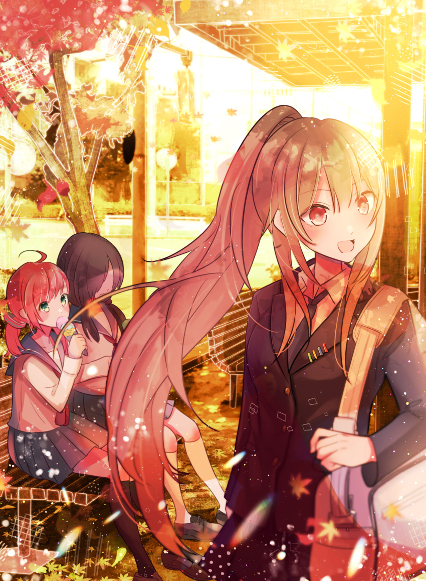 ahoge, blush, cross, cross_necklace, game_club_project, green_eyes, hair_ornament, highres