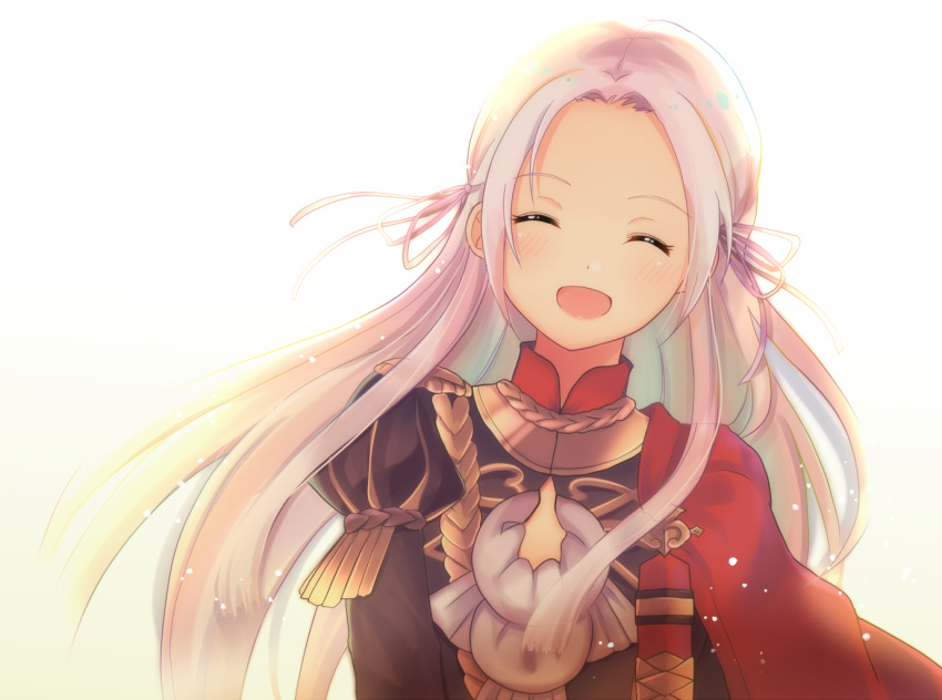 1girl, blonde_hair, blush, cape, closed_eyes, cravat, cute, edelgard_von_hresvelg