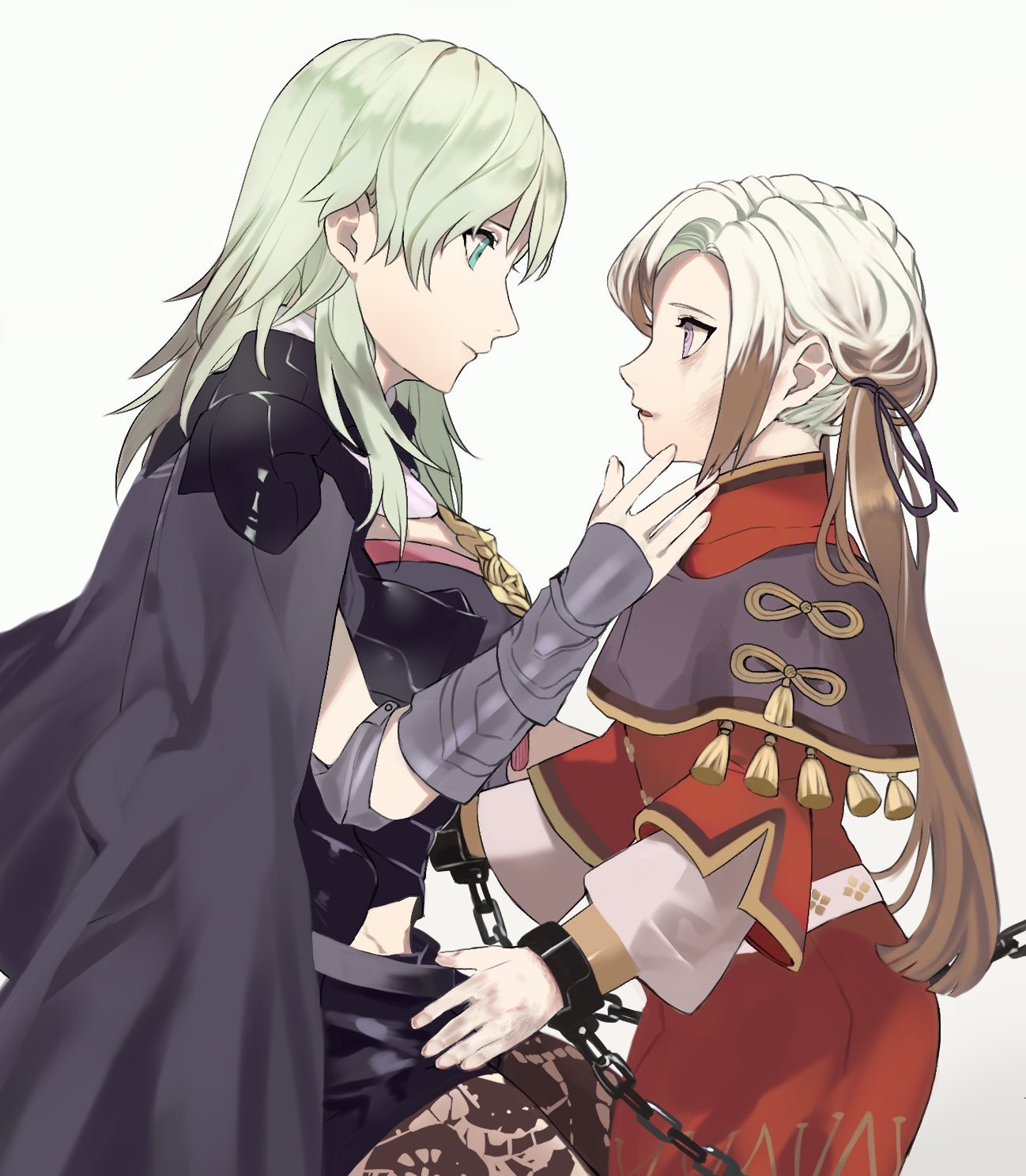 2girls, ayushiba_pokefe, blonde_hair, blue_eyes, blush, breasts, byleth_(fire_emblem), byleth_eisner_(female)