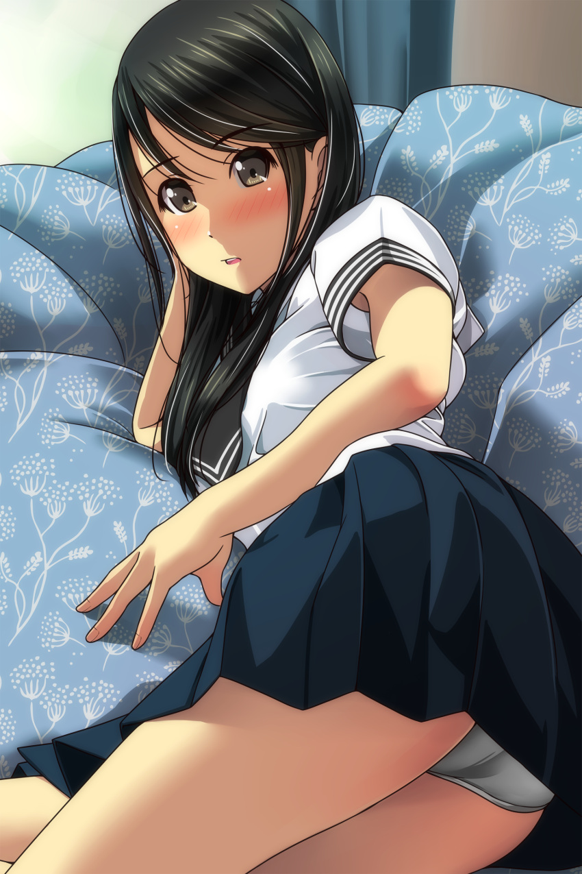1girl, absurdres, arm_up, ass, bangs, black_hair, black_sailor_collar, black_skirt