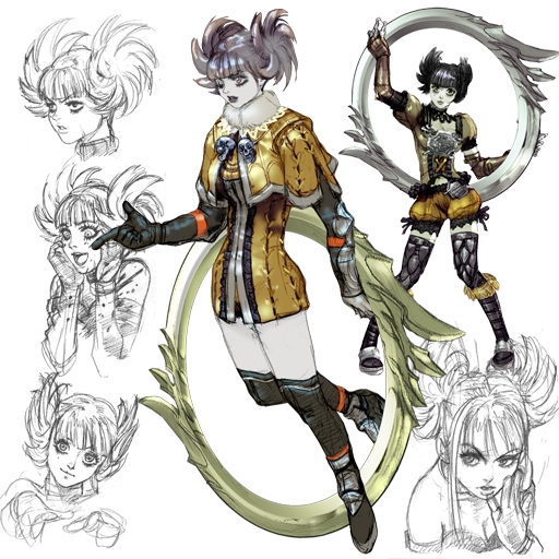 bangs, blunt_bangs, character_sheet, concept_art, expressions, fringe, mole, namco