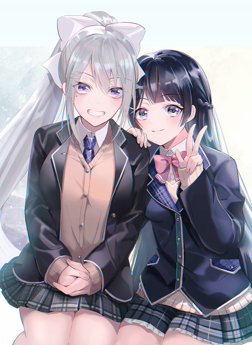 bangs, black_hair, bow, bowtie, breasts, hair_ribbon, higuchi_kaede, large_breasts