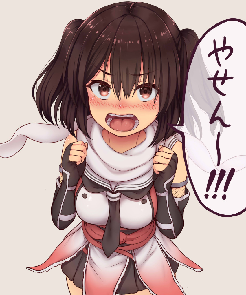 1girl, absurdres, black_gloves, black_skirt, blush, brown_eyes, brown_hair, elbow_gloves