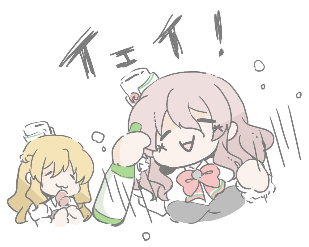 2ch, alcohol, blonde_hair, bloom2425, bottle, braid, closed_eyes, dragostea_din_tei