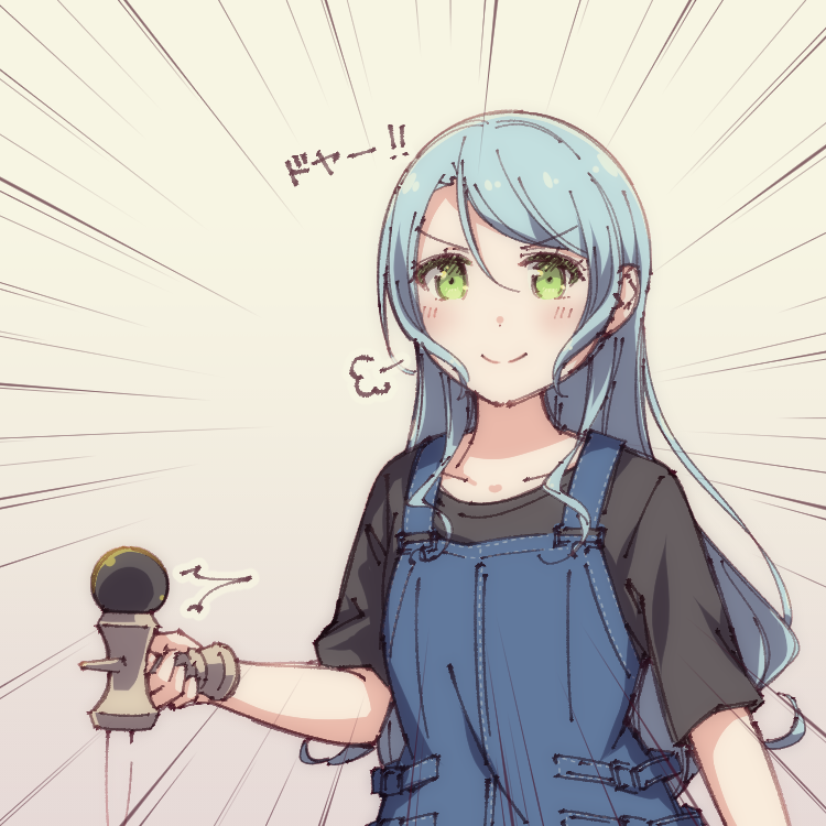 >:), 1girl, =3, aqua_hair, ayasaka, bang_dream!, beige_background, black_sash