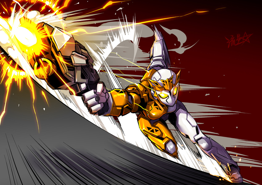 1girl, armor, artist_name, breastplate, cheetah_print, firing, gun, handgun