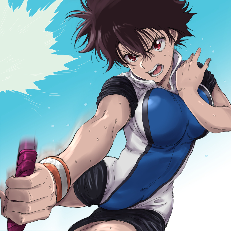 1girl, aragaki_nagisa, breasts, brown_hair, commentary_request, hanebado!, looking_at_viewer, mole