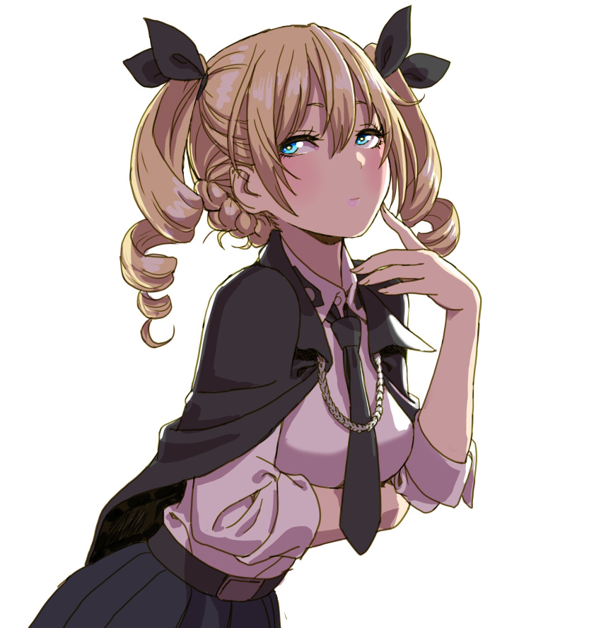 1girl, absurdres, alternate_costume, alternate_hairstyle, anchovy, anchovy_(cosplay), anzio_school_uniform, bangs