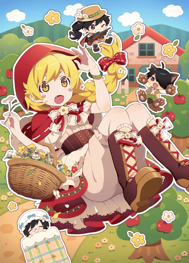 alternate_costume, alternate_hairstyle, apron, araragi_karen, araragi_koyomi, araragi_tsukihi, big_bad_wolf, big_bad_wolf_(cosplay)