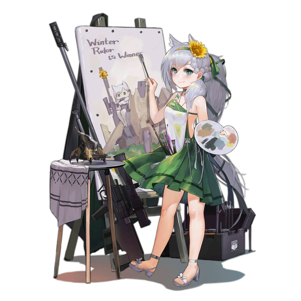 1girl, alternate_costume, animal_ears, anti-materiel_rifle, bangs, blush, braid, breasts