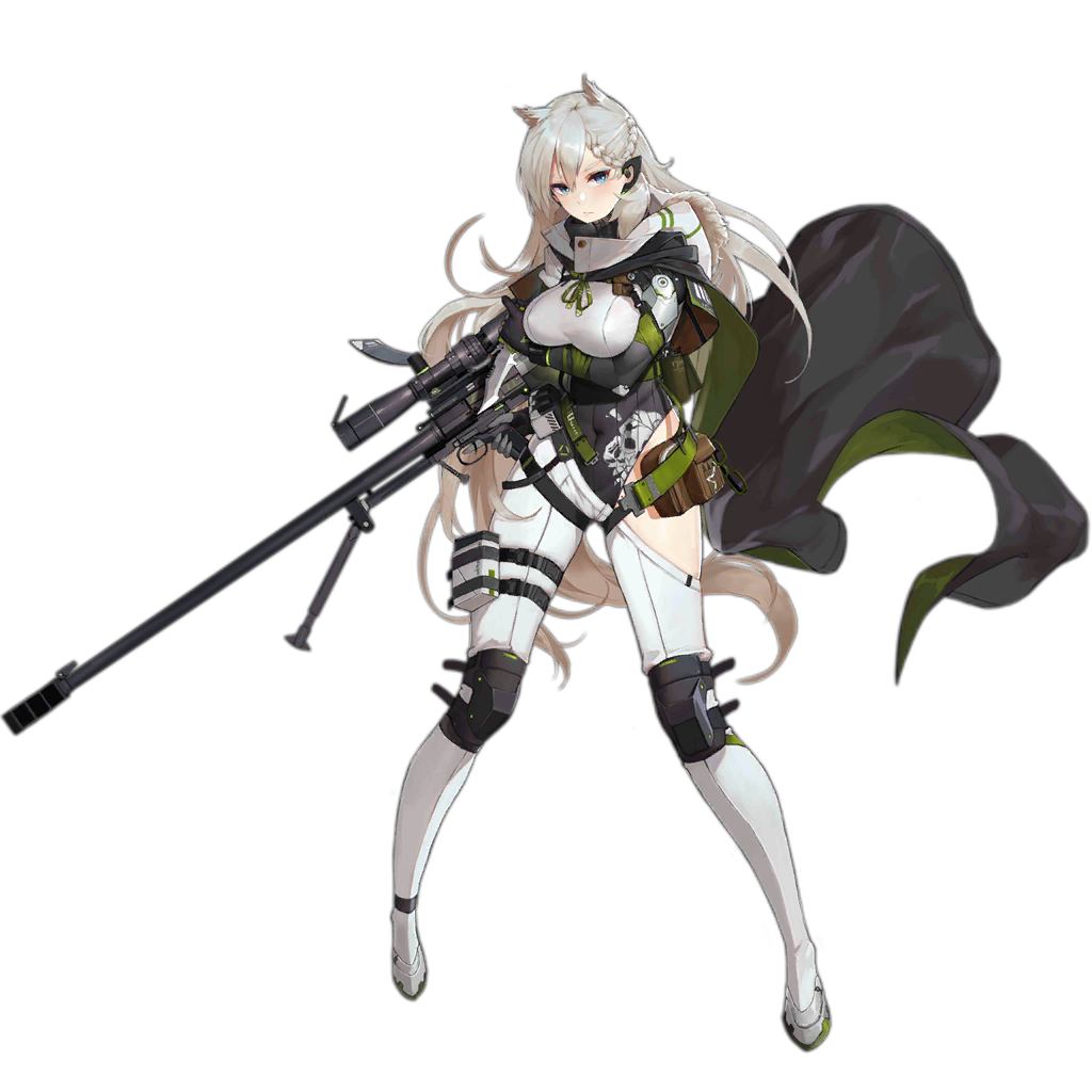 1girl, animal_ears, ankle_strap, anti-materiel_rifle, arm_under_breasts, asymmetrical_clothes, asymmetrical_pants, bag, bangs, bipod, blonde_hair, blue_eyes, blush, braid, breasts, cloak, combat_knife, covered_navel, cropped_jacket, elbow_gloves, floating_hair, full_body, fur-trimmed_cloak, fur_trim, girls_frontline, glasses, gloves, green-framed_eyewear, grey_cloak, grey_gloves, grey_leotard, gun, headset, hip_vent, holding, holding_gun, holding_knife, holding_weapon, jacket, knee_pads, knife, ksvk_(girls_frontline), ksvk_12.7, large_breasts, leotard, long_hair, looking_at_viewer, mechanical_arm, multiple_straps, official_art, pandea_work, pants, parted_lips, pouch, ribbed_leotard, rifle, scarf, shoes, sidelocks, skindentation, smoke_grenade, snap-fit_buckle, sniper_rifle, solo, thick_eyebrows, thigh_strap, transparent_background, trigger_discipline, very_long_hair, weapon, white_jacket, white_pants, wind