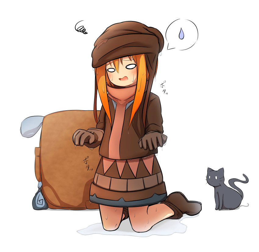 1girl, absurdres, animal, backpack, bag, bangs, black_cat, blush