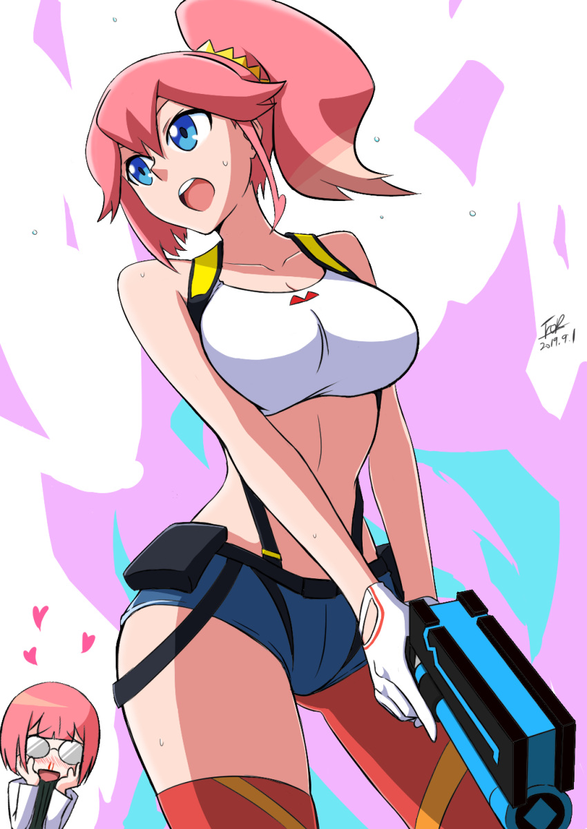 2girls, aina_ardebit, ass_visible_through_thighs, asymmetrical_legwear, bangs, bare_shoulders, blood, blue_eyes