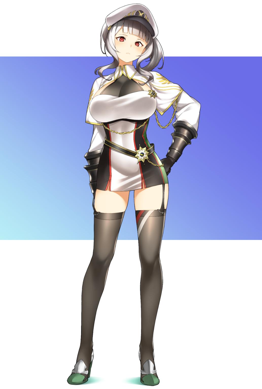 1girl, azur_lane, bangs, black_legwear, blunt_bangs, blush, breasts, capelet