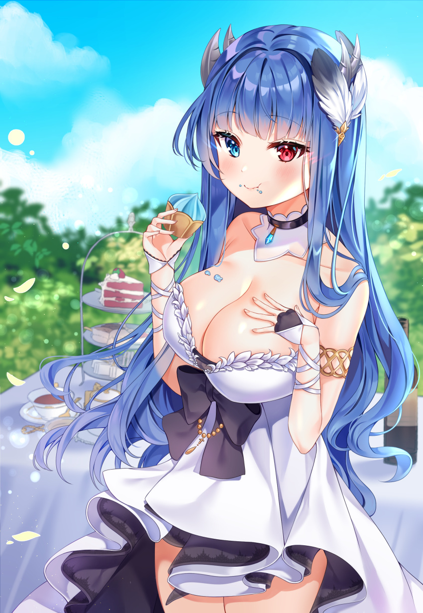 1girl, absurdres, alternate_costume, armlet, azur_lane, bangs, blue_eyes, blue_hair