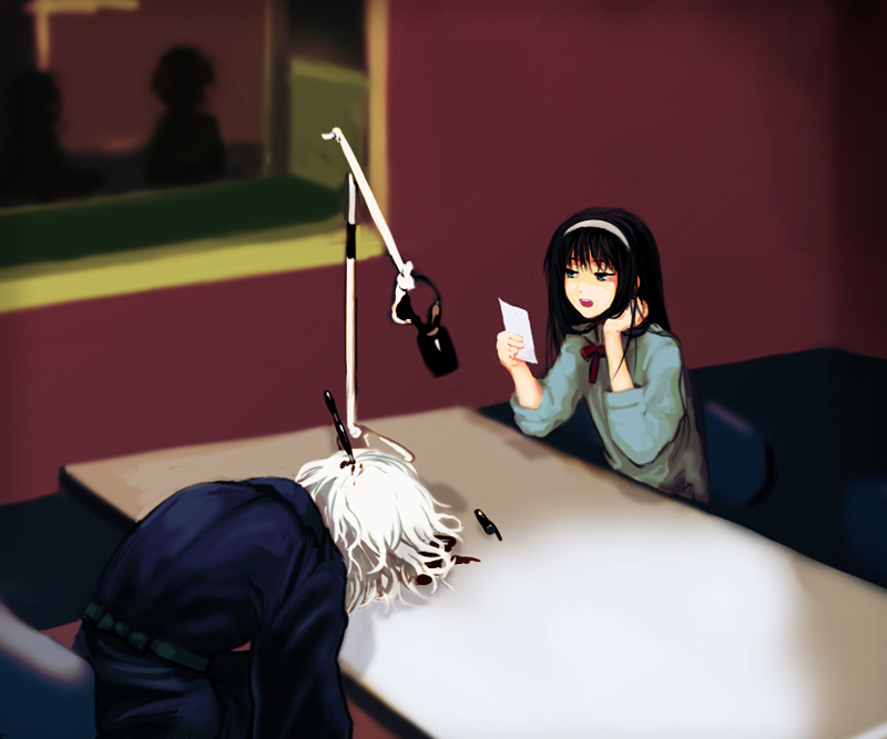 bored, chin_rest, death, kuroi, microphone, microphone_stand, pen, radio_booth