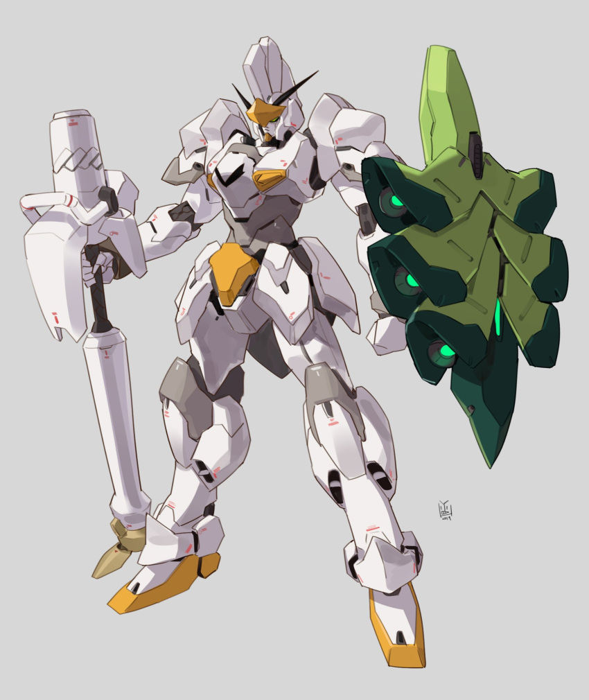 commentary, full_body, gen_8_pokemon, grey_background, gundam, highres, mechanization, no_humans