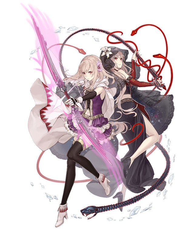 2girls, arrow, blonde_hair, bow_(weapon), cape, crossover, detached_sleeves, dual_persona