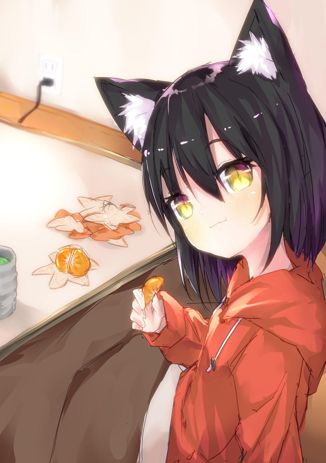 1girl, animal_ear_fluff, animal_ears, bangs, black_hair, cat_ears, cat_girl, choro_tofu