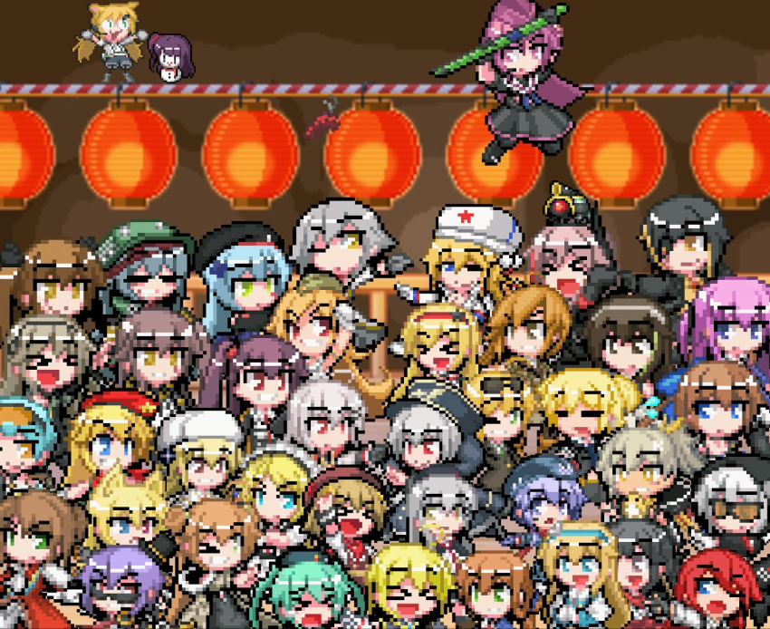 404_(girls_frontline), 6+girls, animal_ears, anti-rain_(girls_frontline), artist_request, bamboo, beret, cat_ears