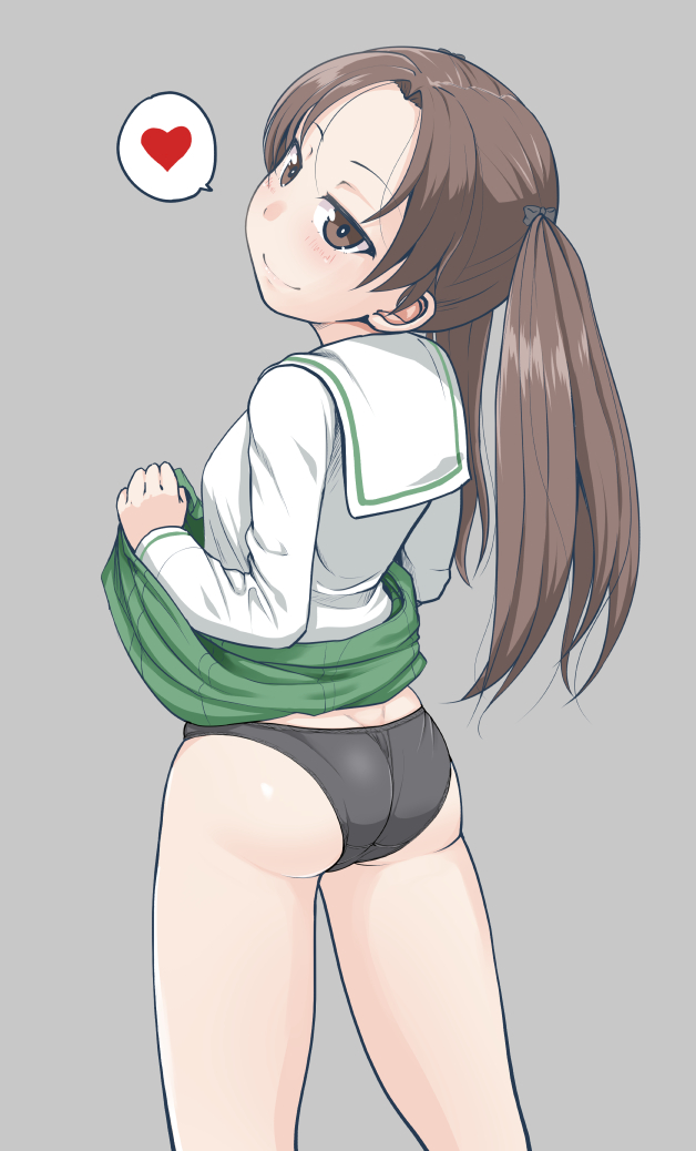 1girl, ass, black_panties, blush, breasts, brown_eyes, brown_hair, closed_mouth