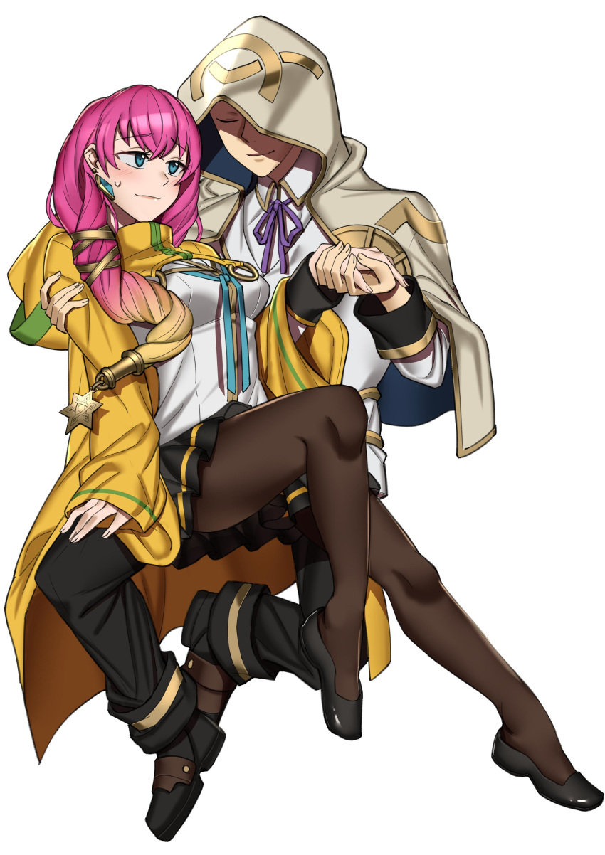 1boy, 1girl, absurdres, black_pants, black_skirt, blazblue, blazblue_phase_0, blonde_hair