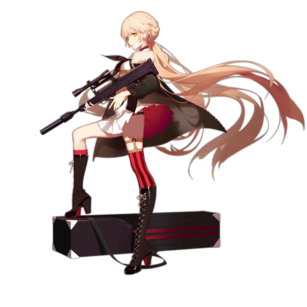 1girl, ask_(askzy), assault_rifle, black_footwear, black_panties, boots, braid, breasts
