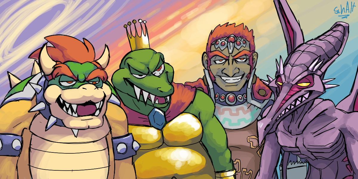 4boys, alien, animal, bowser, cape, crocodilian, crown, dinosaur