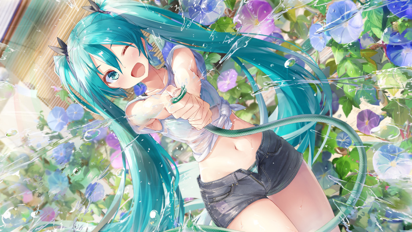 ;d, absurdres, aqua_bikini, aqua_eyes, aqua_hair, bamboo_screen, bare_arms, bikini