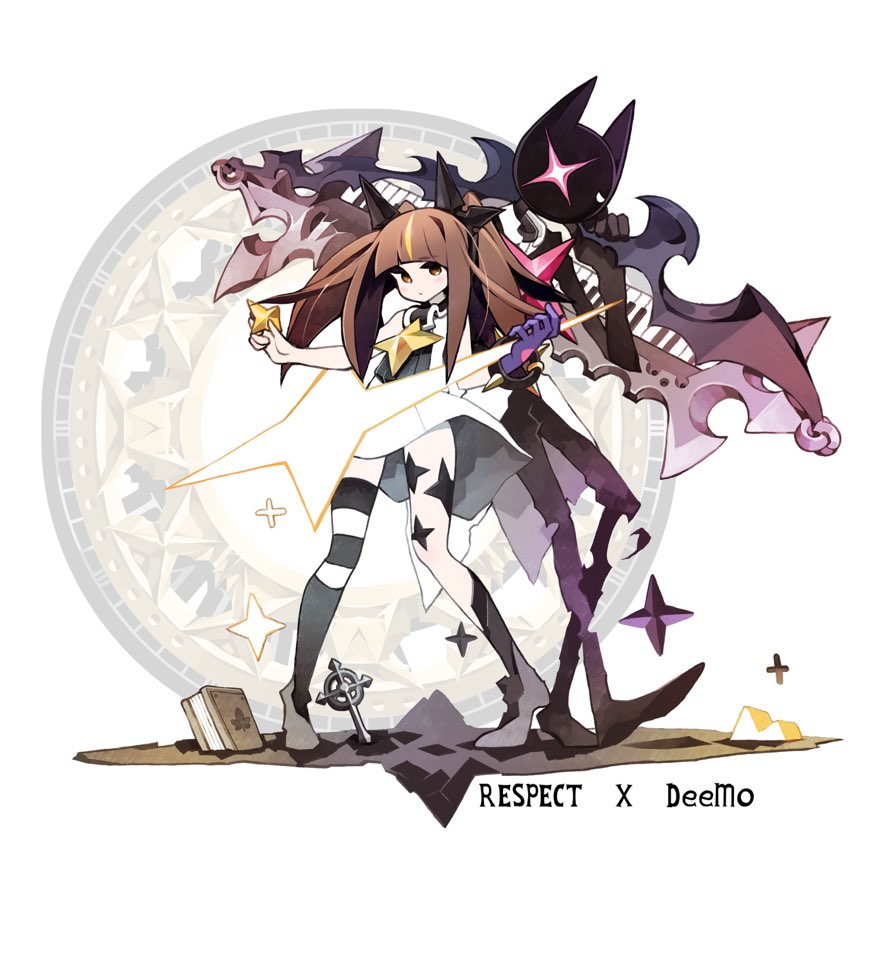 book, brown_hair, clear_(dj_max), clear_(dj_max)_(cosplay), cosplay, cross, crossover, deemo