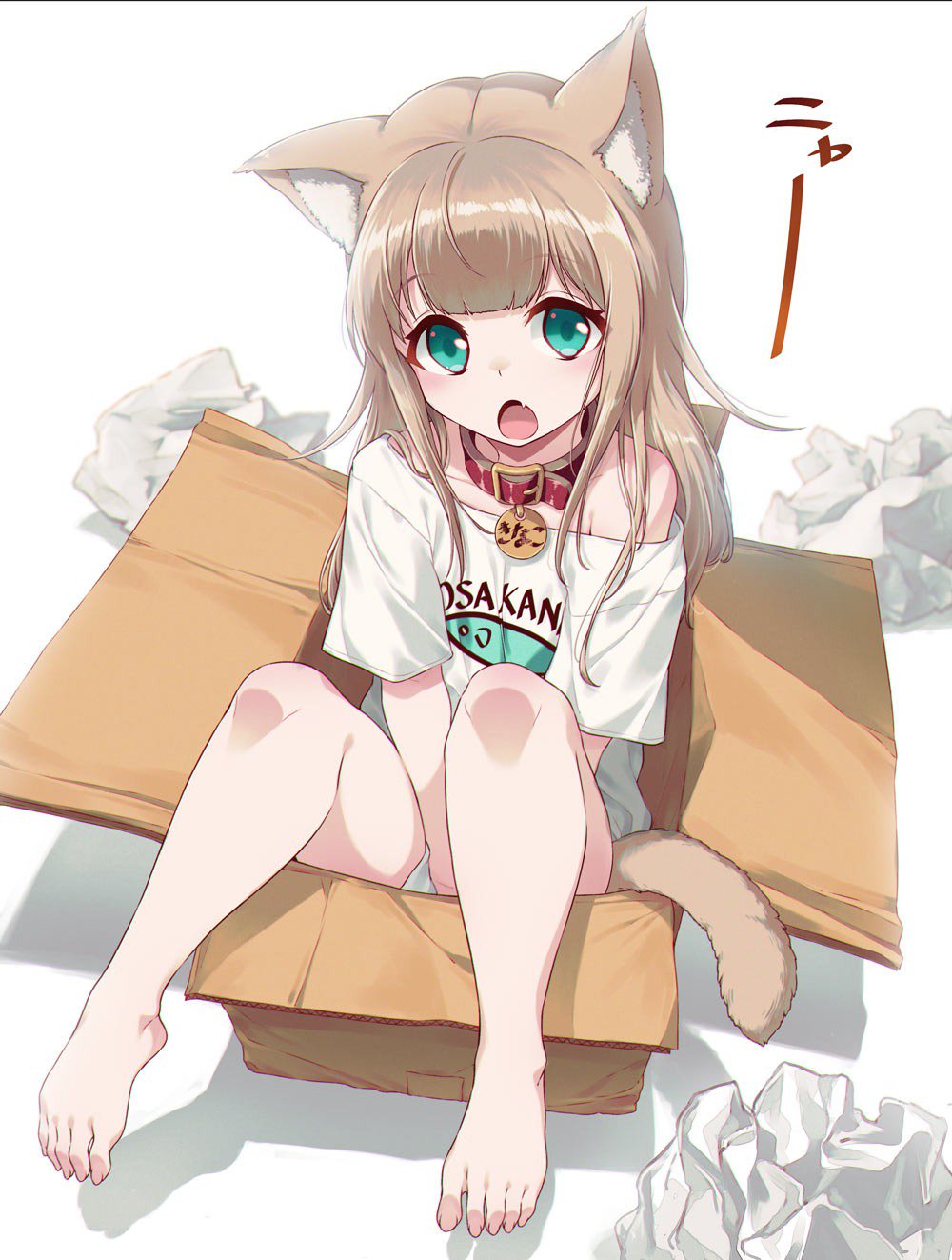 1girl, 40hara, animal_ear_fluff, animal_ears, aqua_eyes, bangs, barefoot, blonde_hair
