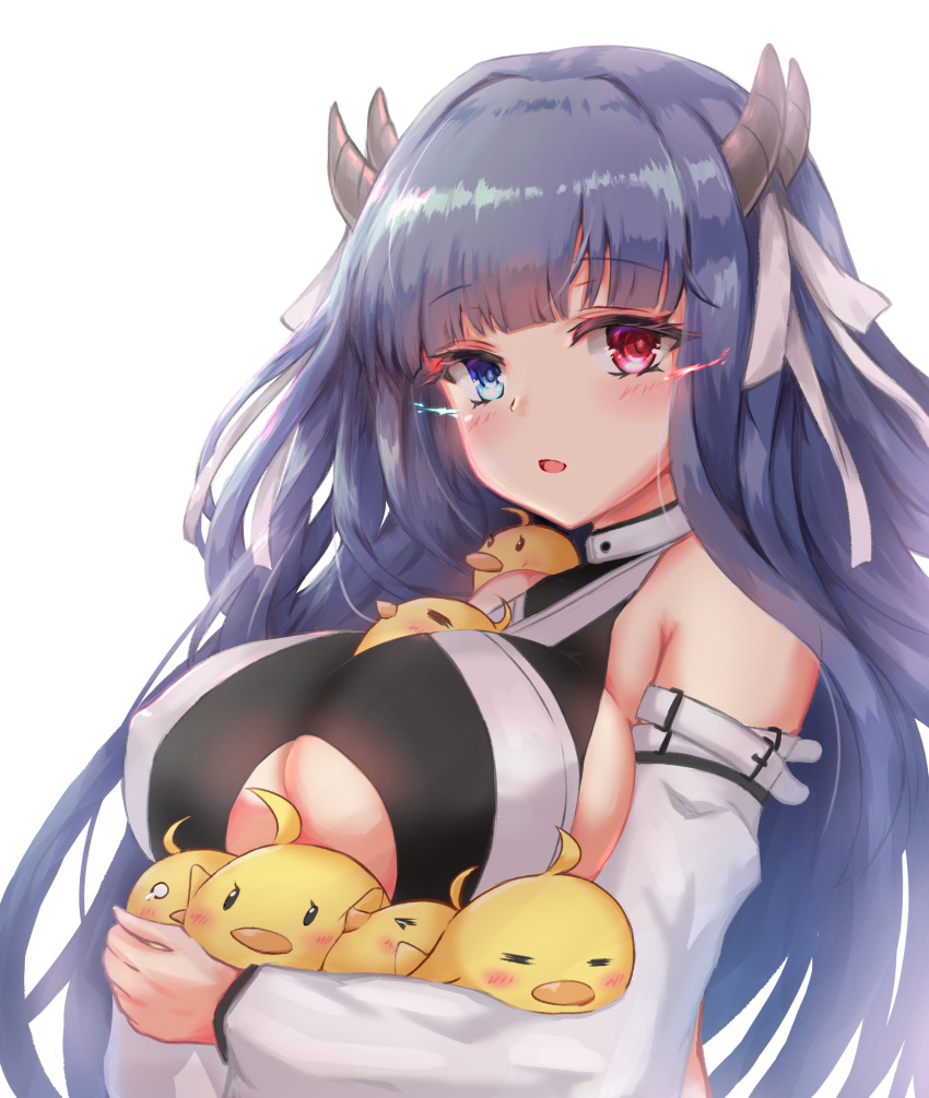 1girl, absurdres, animal_between_breasts, azur_lane, bangs, bare_shoulders, between_breasts, bird