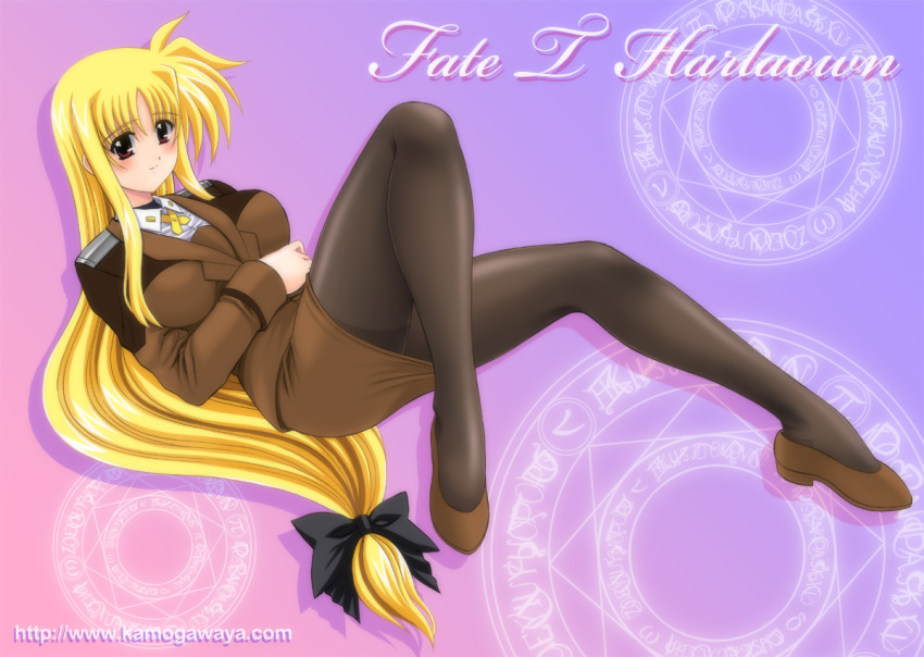 blush, bow, fate_testarossa, hair_bow, kamogawa_tanuki, kamogawaya, long_hair, magic_circle