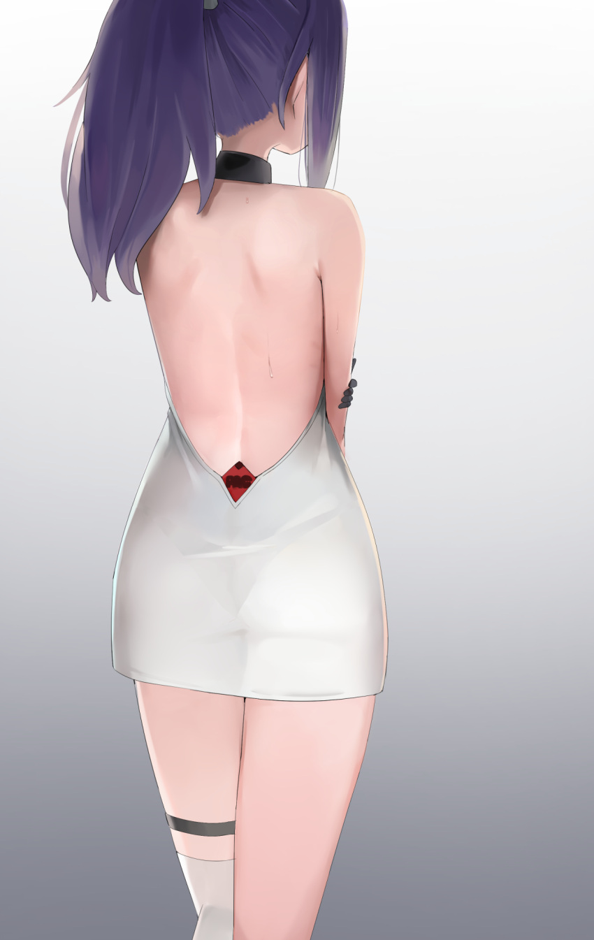 1girl, alice_gear_aegis, ass, back, backless_dress, backless_outfit, bare_back, bare_shoulders